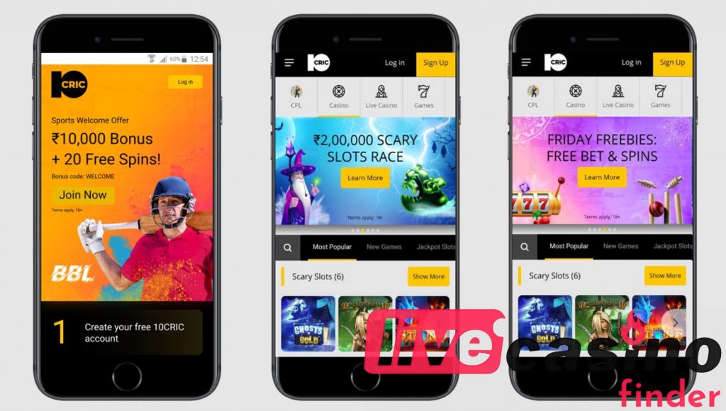 10CRIC Live Casino Mobile App.