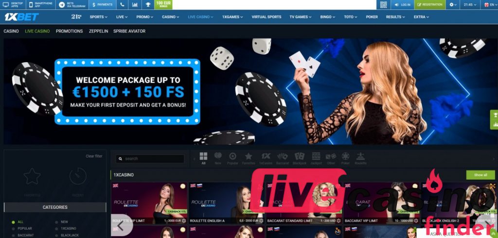 1xBet Live Casino Welcome Bonus Package.