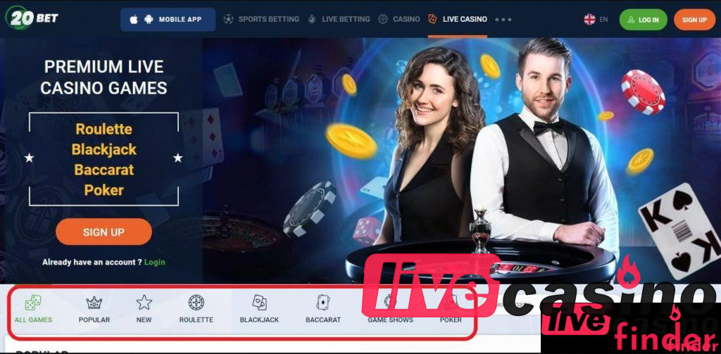 20Bet Premium Juego de Casino en Vivo.
