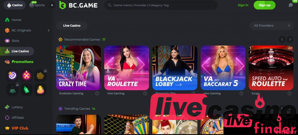 BC.Game Live Casino Recommended Games.