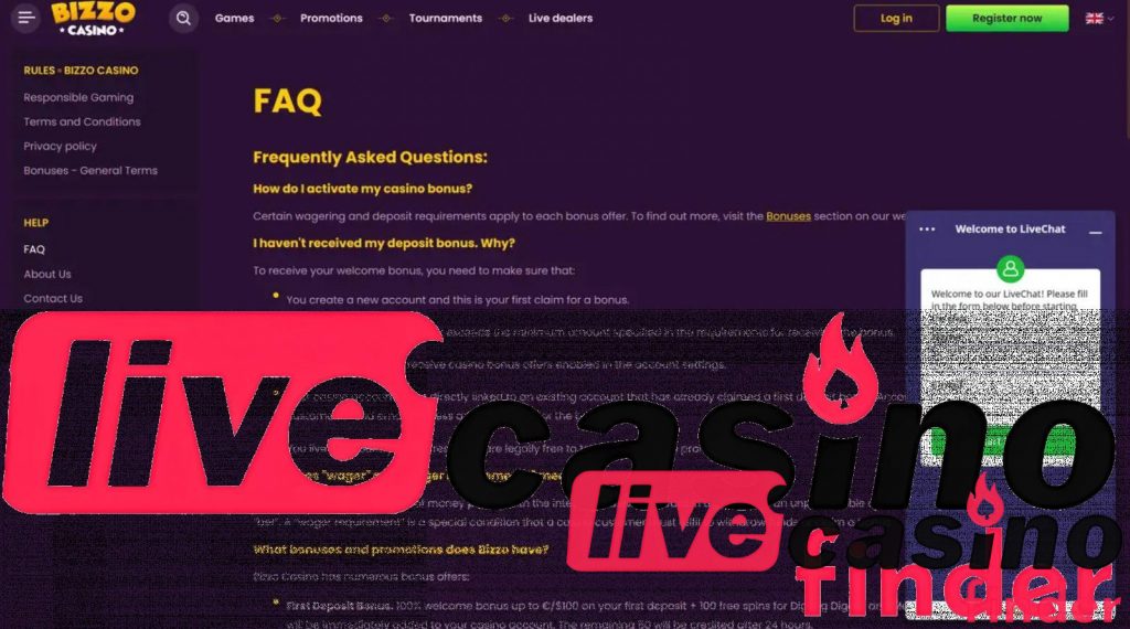 Bizzo FAQ по Live Casino.