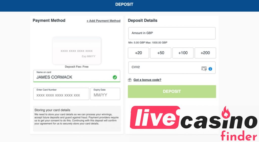 Coral Live Casino Payment Method.