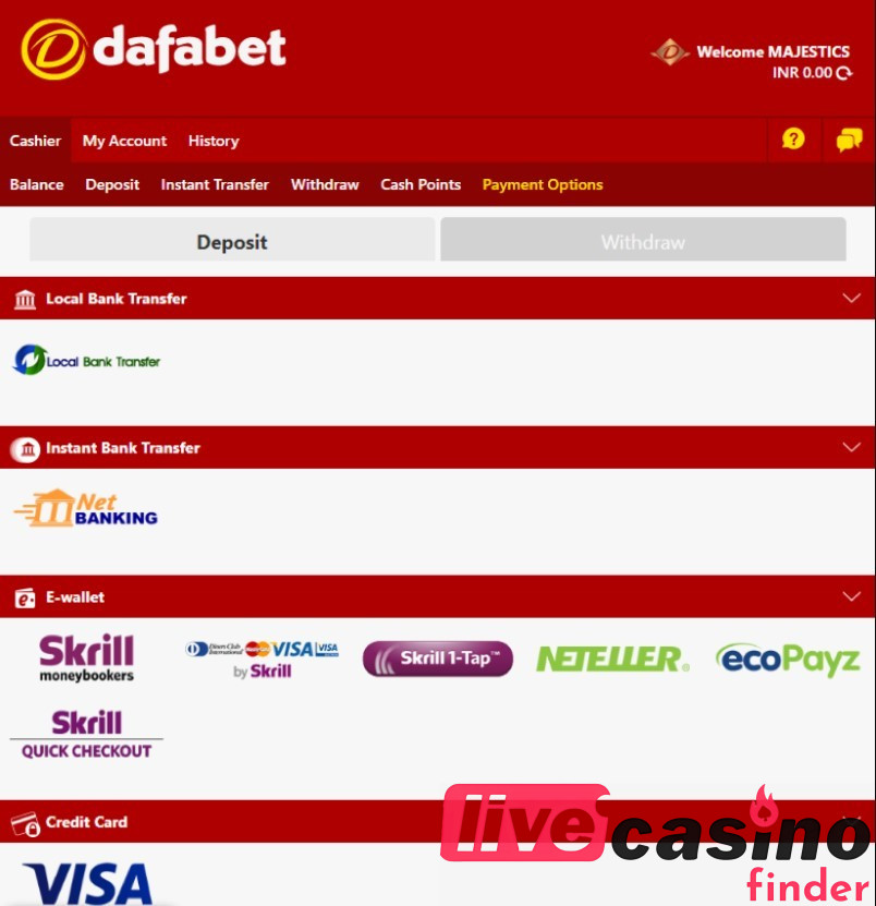 Dafabet Live Casino befizetés és visszavonás.