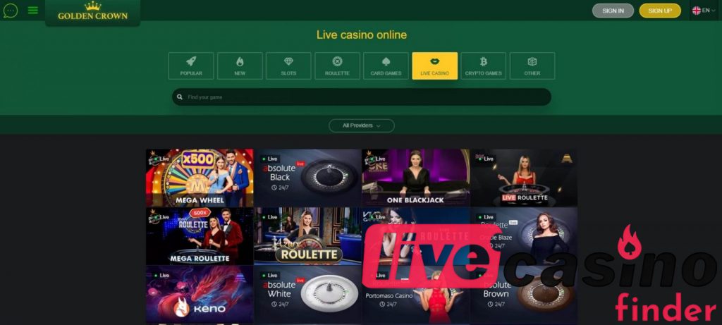 Golden Crown Live Casino Online παιχνίδια.