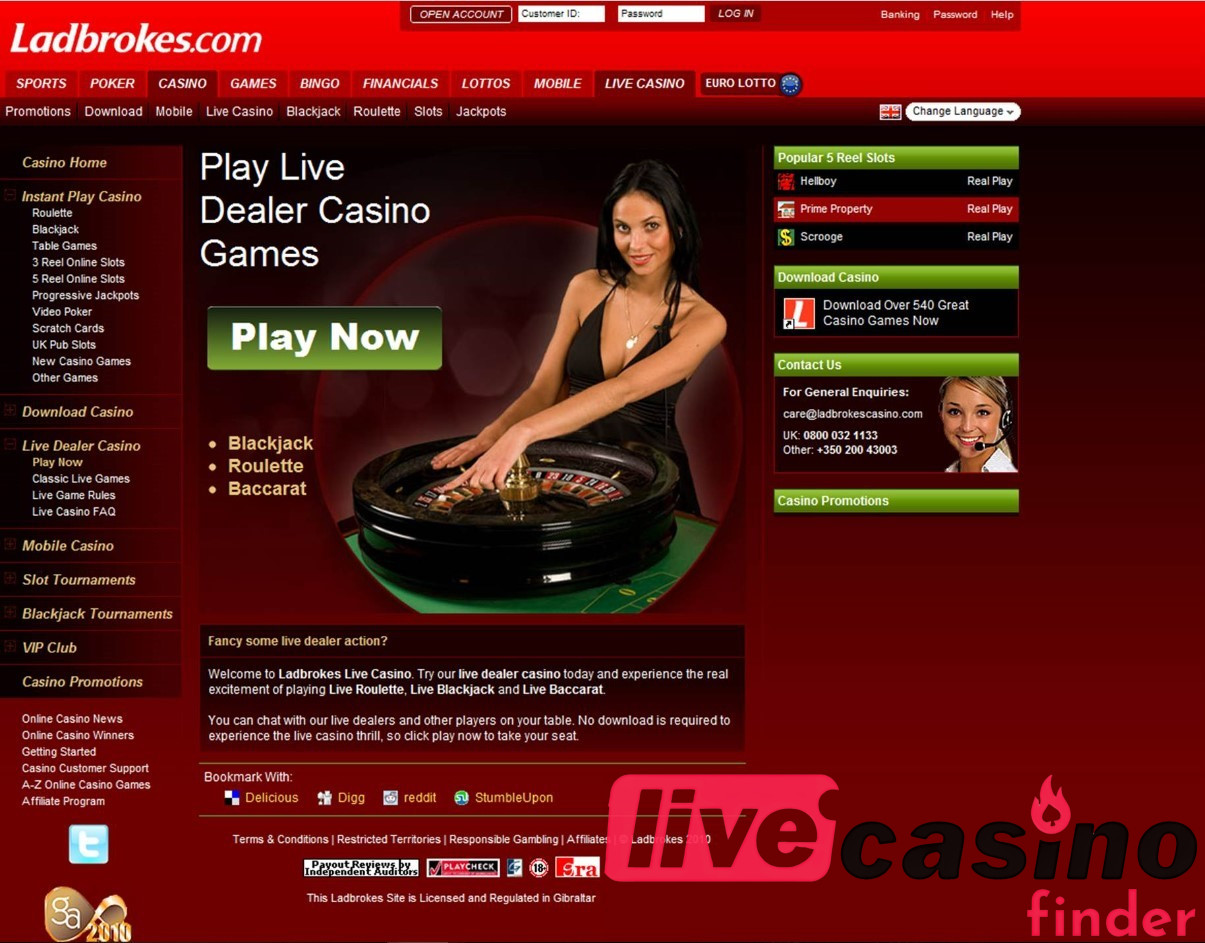 Ladbrokes Παίξτε ζωντανά παιχνίδια καζίνο με ντίλερ.