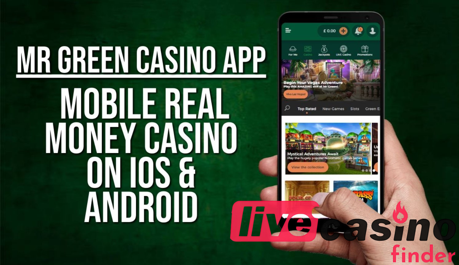 Mr. Green Live kazino mobilā lietotne.