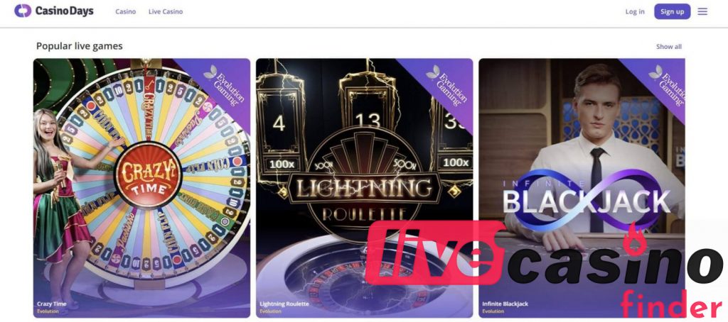 Jogos populares ao vivo CasinoDays.
