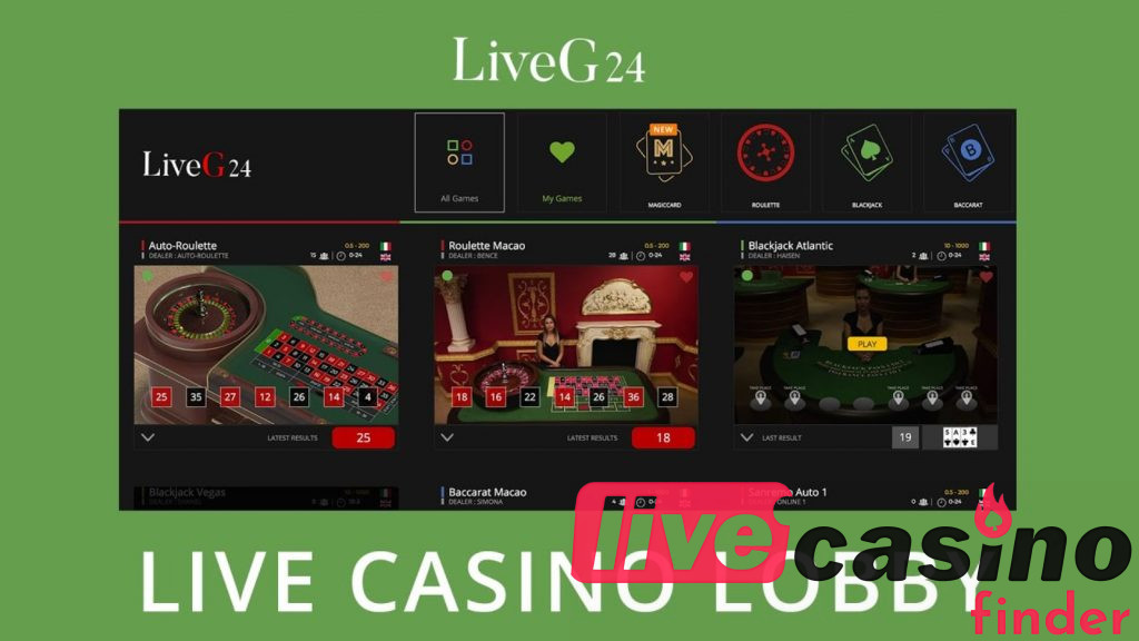 LiveG24 Live Casino Lobby.