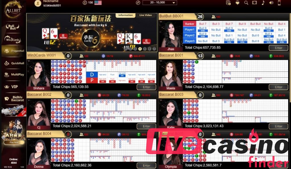 Live casinospellen Allbet.