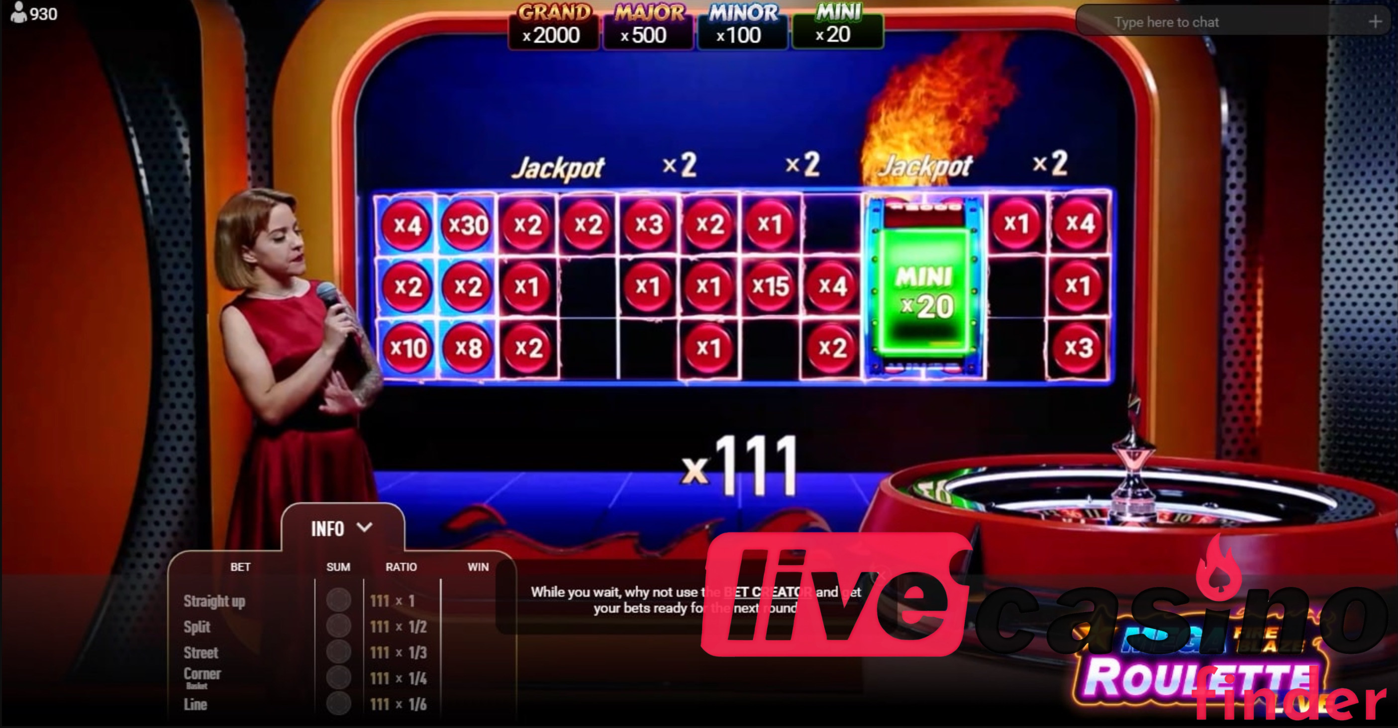 Live casinospel Mega Fire Blaze Roulette.